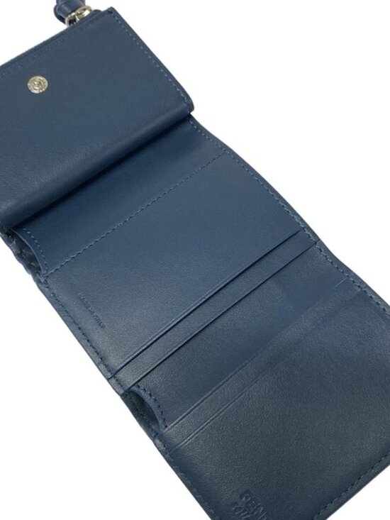Fendi Trifold Wallet Selleriapeekaboo Navy L-shaped Zipper Leather - Picture 3 of 6